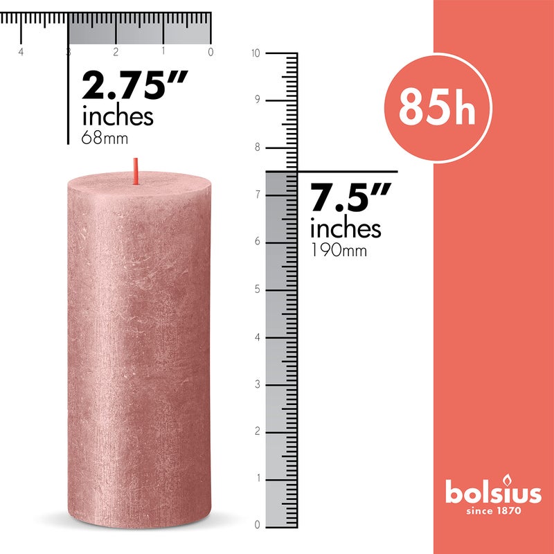 BOLSIUS Pink Shimmer Metallic Pillar Candles 4 Pack - 2.75 X 7.5 Inches - Premium European Quality - Includes Natural Plant-Based Wax - Unscented Dripless Smokeless 85 Hour Party & Wedding Candles - Image 2